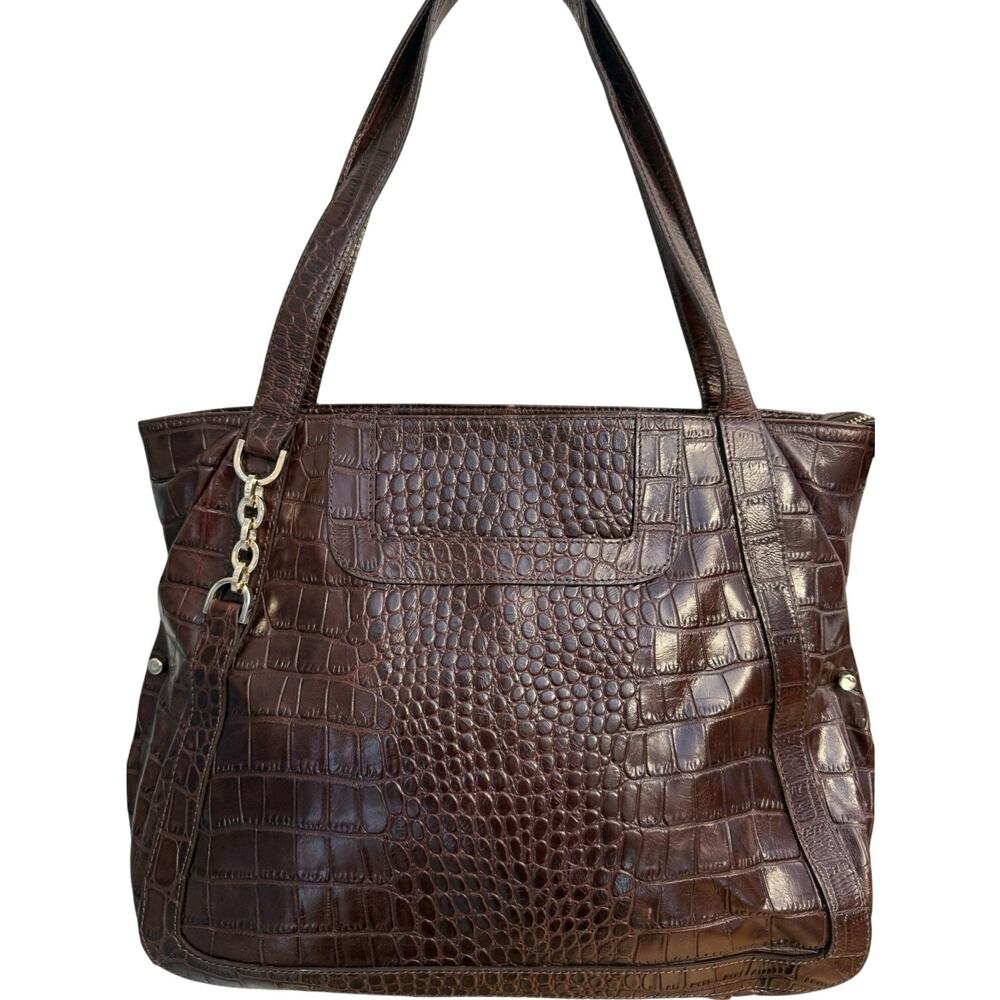 LK Bennett Oxblood Burgundy Brown Croc Leather Tote Handbag